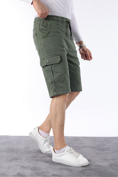 comstar Men's Elastic Waist Stitching Detailed Cargo Pocket Capri Shorts