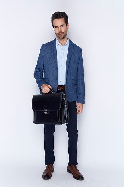 Aka Leather Navy Blue Classic Briefcase 270 62