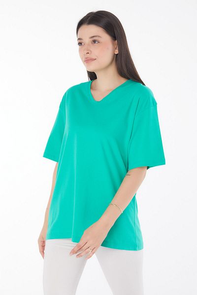 TOFİSA V-Neck T-Shirt Light Green - 25767