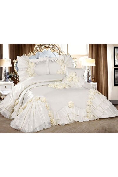 BALADI HOME High Quality Dowry Bed Cover - French Lace and Quilted, Set 4 Pieces