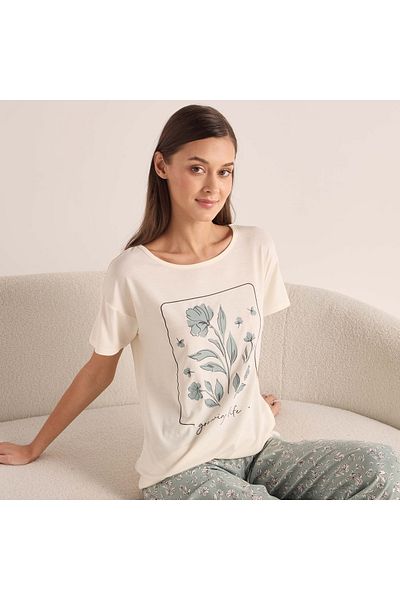 FAV Floral Print Short Sleeve T-shirt and Pyjama Set