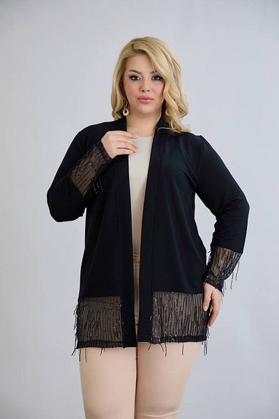 wearon tekstil Women's Oversized Sleeve and Skirt Ends Tulle and Embroidered Detail Crystal Fabric Stylish Cardigan