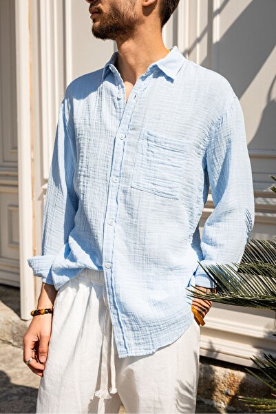 no7man قميص ميكونوس باللون الأزرق الفاتح