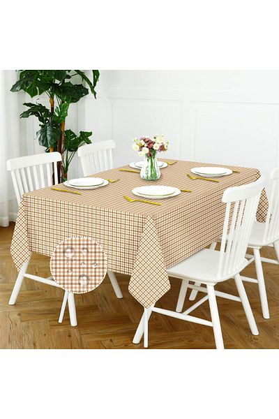 Evim Canvas Gingham Light Salmon Liquid Proof Stain Resistant Table Cloth