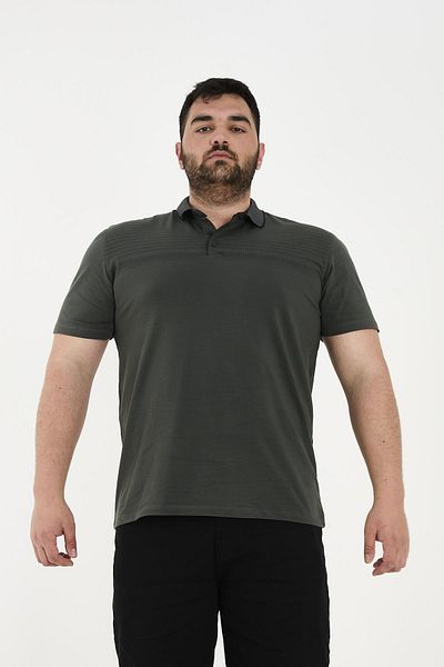 Maccali Men's Patterned Basic Large Size Short Sleeve Oversize Polo Neck T-Shirt Khaki