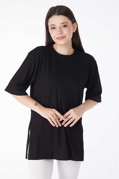 TOFİSA Slit T-Shirt D2 Black - 25114
