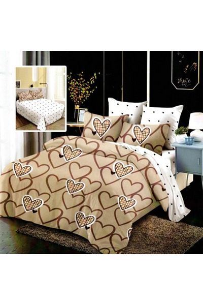 Pucioasa Double bed linen made of finet, duvet cover 200x220cm, set of 6 pieces, Hearts Brown/Beige