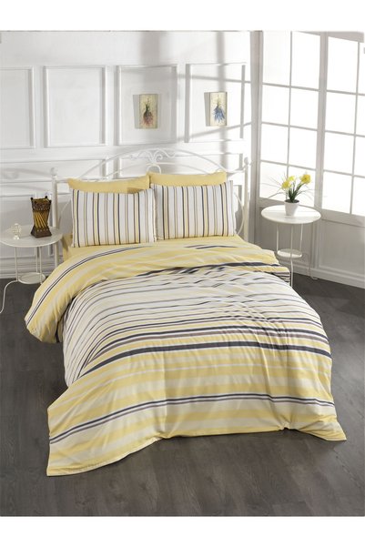 Rasel Tekstil Cotton Yellow Sheet Double Duvet Cover Set 200X220