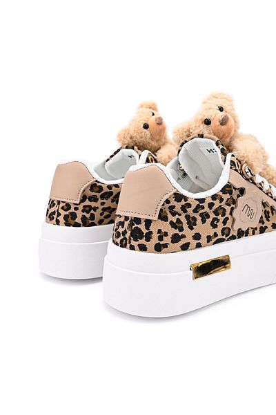 Tmall Pantofi sport pentru femei, accesoriu detașabil cu ursuleț de pluș, D1425, leopard