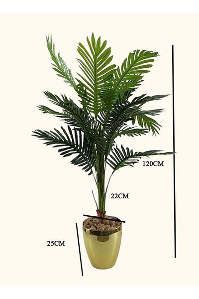 DRAMA HOME Artificial Decorative Palm Tree in a Green/Gold Shiny Pot 120cm