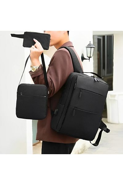 OEM Backpack Set Black, polyester, Backpack: 29 x 41 x 13 cm, Bag 20 x 22 x 5 cm, Bag 12 x 18 x 2 cm