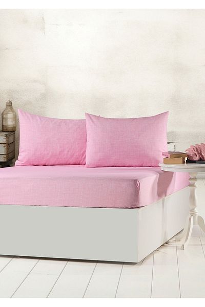 Sivalde Double Fitted Pink Pillowcase Elastic Sheet Set