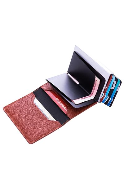 OEM Card Wallet, Light Brown, Slim, 5-6 cards, Eco-leather, RFID, 9.8 x 6.5 x 2 cm