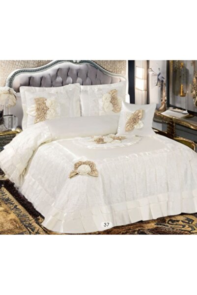 BALADI HOME Çeyizlik Yatak Örtüsü ( Set 4 Parçası ) Fransız Dantelli Ve Kapitoneli Yüksek Kalite Set Çantada