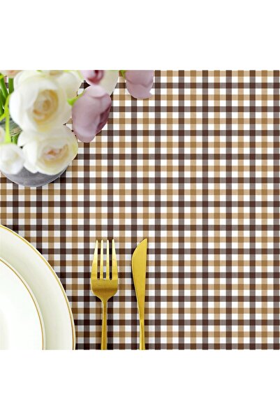 Evim Canvas Gingham Brown Liquid Proof Stain Resistant Table Cloth