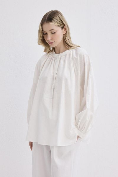 KADRİYE BAŞTÜRK Flam Linen Shirt Ecru