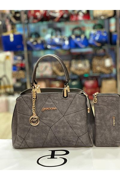 Pandora Bags Geantă și portofel din nubuc gri antracit