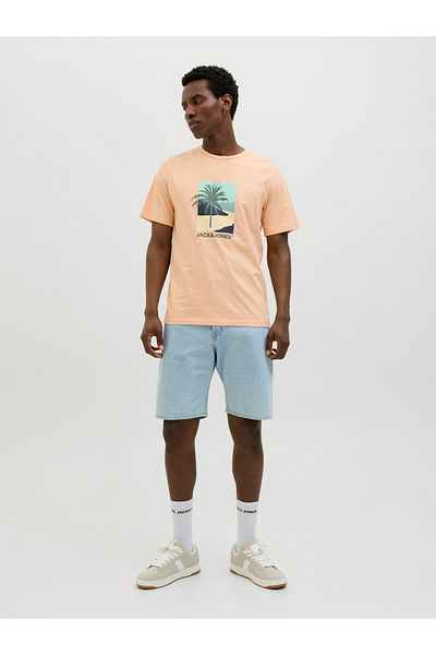 Jack & Jones Tricou portocaliu pentru bărbați Jack Jones Jjbarbados Tee Ss Crew Deck 12269416 -23
