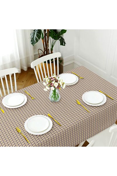 Evim Canvas Gingham Brown Liquid Proof Stain Resistant Table Cloth