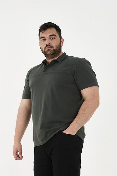 Maccali Men's Patterned Basic Large Size Short Sleeve Oversize Polo Neck T-Shirt Khaki