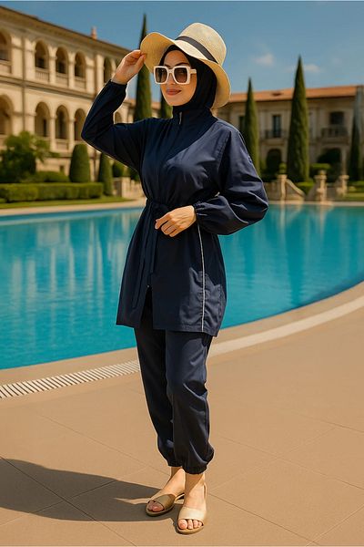 ÇEÇİM Full Covered Hijab Swimsuit 2 Piece Set Zyn-58785