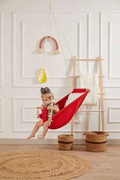 scoco Rüya Ahşap Bebek Hamak %100 Pamuklu Ev Tipi Tavan Salıncak