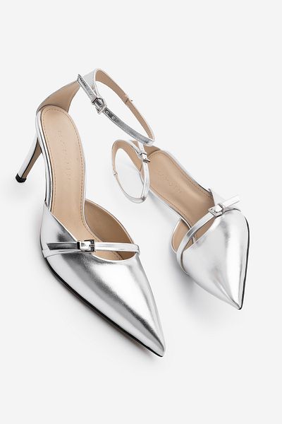 Marjin Pantofi cu toc cu cataramă cu vârf ascuțit stiletto de damă Nalin Silver