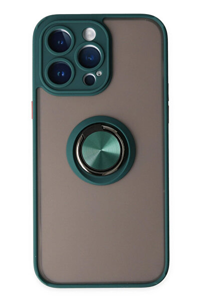 NewFace حافظة ايفون 14 برو ماكس مونتريال غطاء سيليكون مع حلقة - أخضر 1490628709