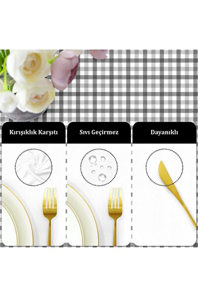 Evim Canvas Gingham Light Gray Liquid Proof Stain Resistant Table Cloth