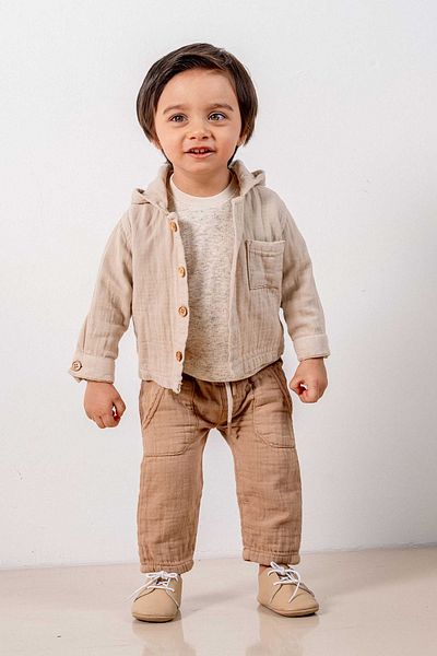 bombe Baby Kids Beige Cotton Hooded Comfortable 3-Piece Set Trend Fashion Bottom Top Set