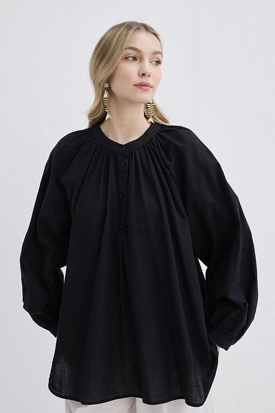 KADRİYE BAŞTÜRK Cămașă Flam Linen Neagră