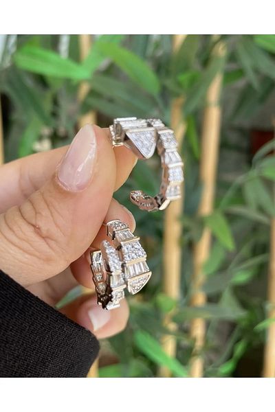 H&S AKSESUAR Silver Luxury Hoop Snake Earrings Special Series