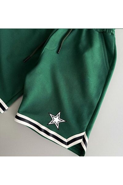 woonkey Unisex Star Printed Leg Strip Shorts New Season New Model