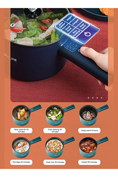 Epicure 1.8L Electric Hot Pot with Steamer & Temperature Control-Non-Stick Electric Cooker,for Noodles,Soup