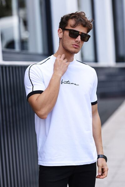 aziso Ανδρικό μπλουζάκι από βαμβακερό μπλουζάκι με σωληνώσεις ώμου με λεπτή εφαρμογή