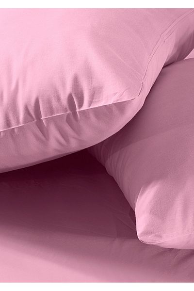Sivalde 100% Cotton Ranforce Double Fitted Pink Pillowcase Elastic Sheet Set