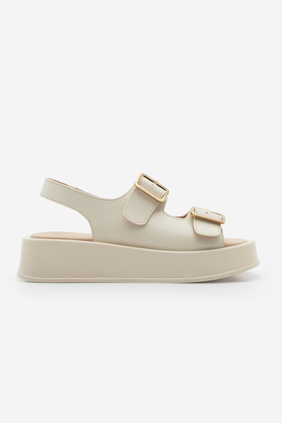 Marjin Women's Double Banded Buckle Thick Sole Back Elastic Casual Sandals Nolte Ecru