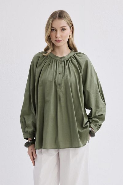 KADRİYE BAŞTÜRK Cămașă Flam Linen Verde Kaki