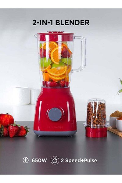 Olsenmark 2-in-1 Blender – 1.5L Jar, Grinder, 600W Motor, Steel Blades, 2 Speed + Pulse, Unbreakable Jars