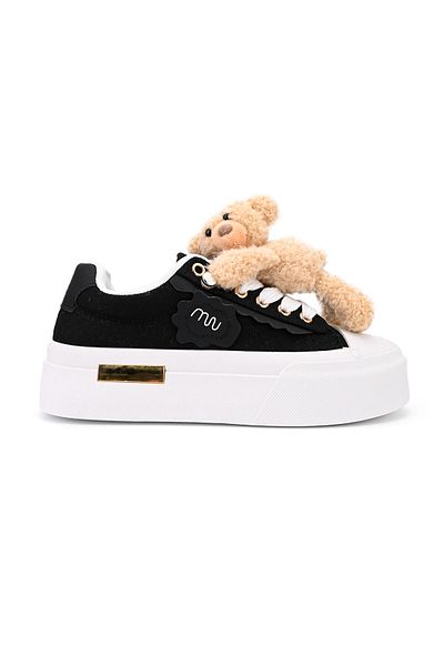 Tmall Pantofi sport pentru femei, accesoriu detașabil cu ursuleț de pluș, D1425, negru