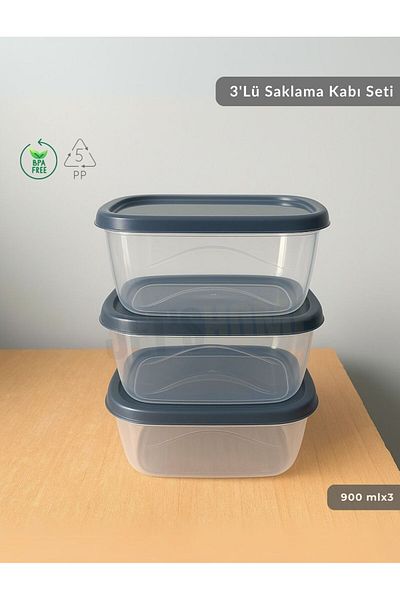 Jet's Home Set of 3 Storage Containers Square Food Container Bpa Free Suitable for Deep Freezer 900 ml
