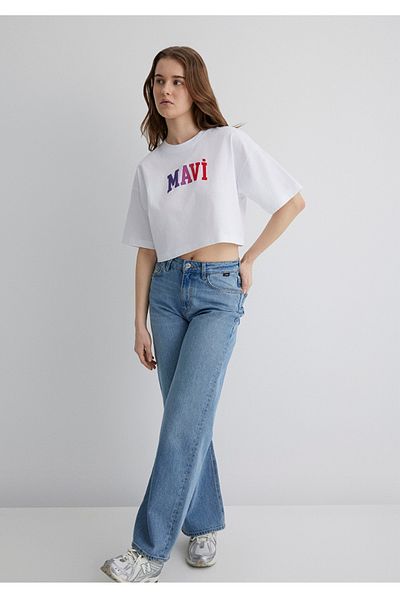 Mavi Logo Printed Crop Cut T-Shirt