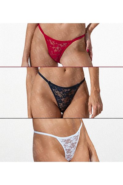 ŞAHANE İÇ GİYİM Romantic Series Lace Detailed 3-Piece Thong String Panties Set