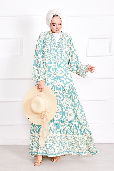 EBRUTESETTÜR Hira Pattern Half Buttoned Hijab Dress