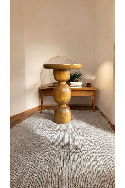 Simillo Home&Living Wooden Ahşap Tekli Mantar Yan Sehpa Modern Tütün Renk Fiskos