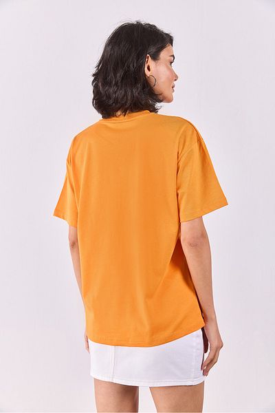VENA Jeans Printed Crew Neck Regular Fit T-Shirt - Orange