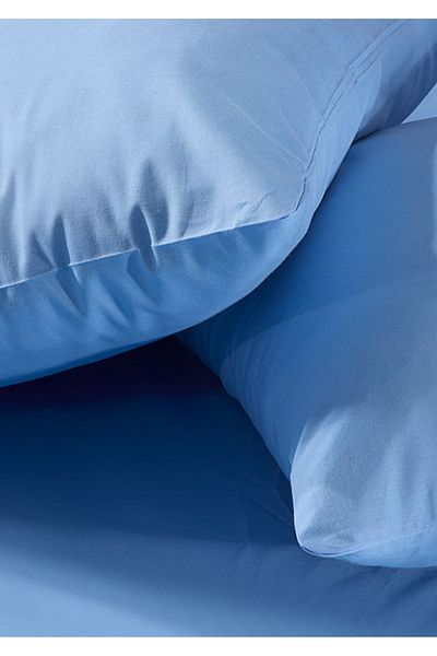 Sivalde 100% Cotton Ranforce Double Fitted Blue Pillowcase Fitted Sheet Set