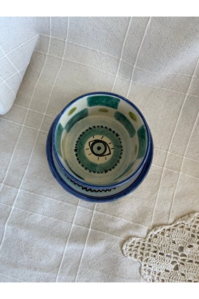 sim atölye Mavi Göz Desenli Cortado Bardağı Ve Tabagi