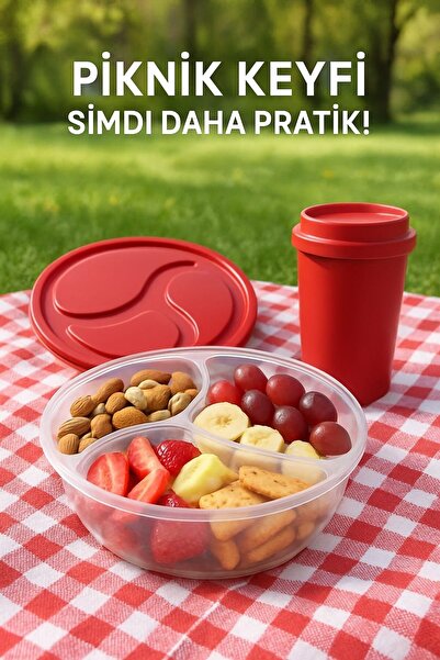 denizhomecollection 3 Compartment Large Storage Container - Red Color