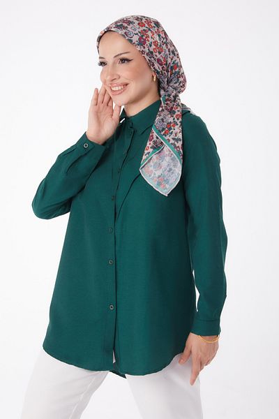 TOFİSA Cămașă verde pentru femei - Guler cămașă uni - 13247